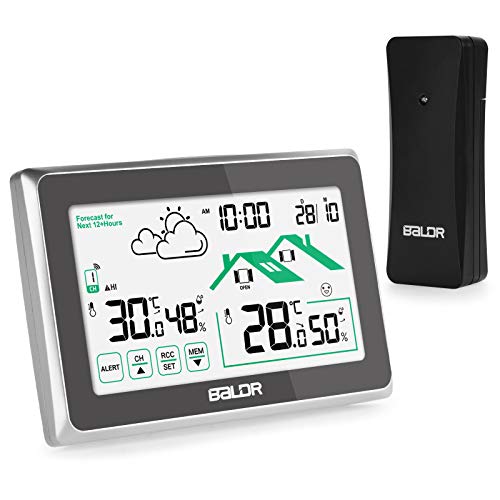 Wetterstation Funk mit Außensensor – Thermometer Innen/Außen Funkwetterstation LCD Touchscreen Digitaluhr DCF Funkuhr für Temperatur und Feuchtigkeitsüberwachung